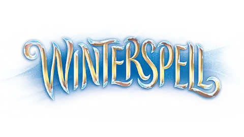 Set 11: Winterspell logo featuring whimsical typography against a blue watercolor background.
