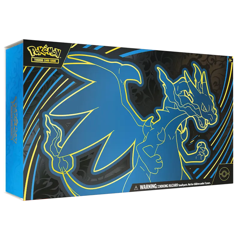 Pokémon Ultra Premium Collections featuring Charizard design in blue and black packaging.