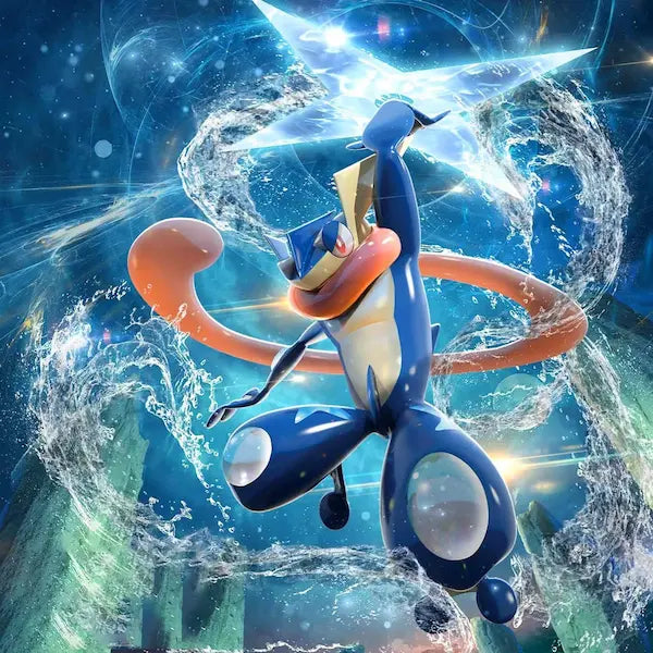 Mega Greninja EX from the Ninja Spinner collection, showcasing dynamic water effects and action pose.