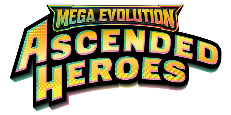 Logo of Mega Evolution featuring the title Ascended Heroes, highlighting the Pokémon TCG collection.