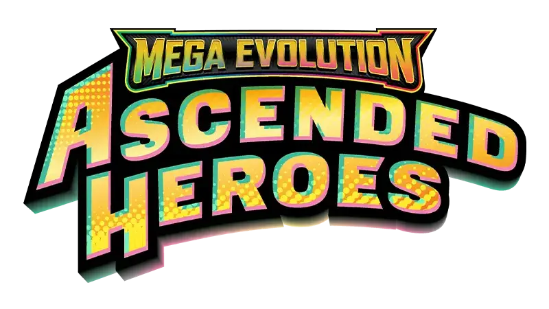 Logo of Mega Evolution featuring the title Ascended Heroes, highlighting the Pokémon TCG collection.