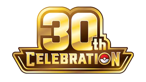 Pokémon 30th Celebration TCG logo celebrating 30th anniversary with golden design and Pokémon ball symbol.