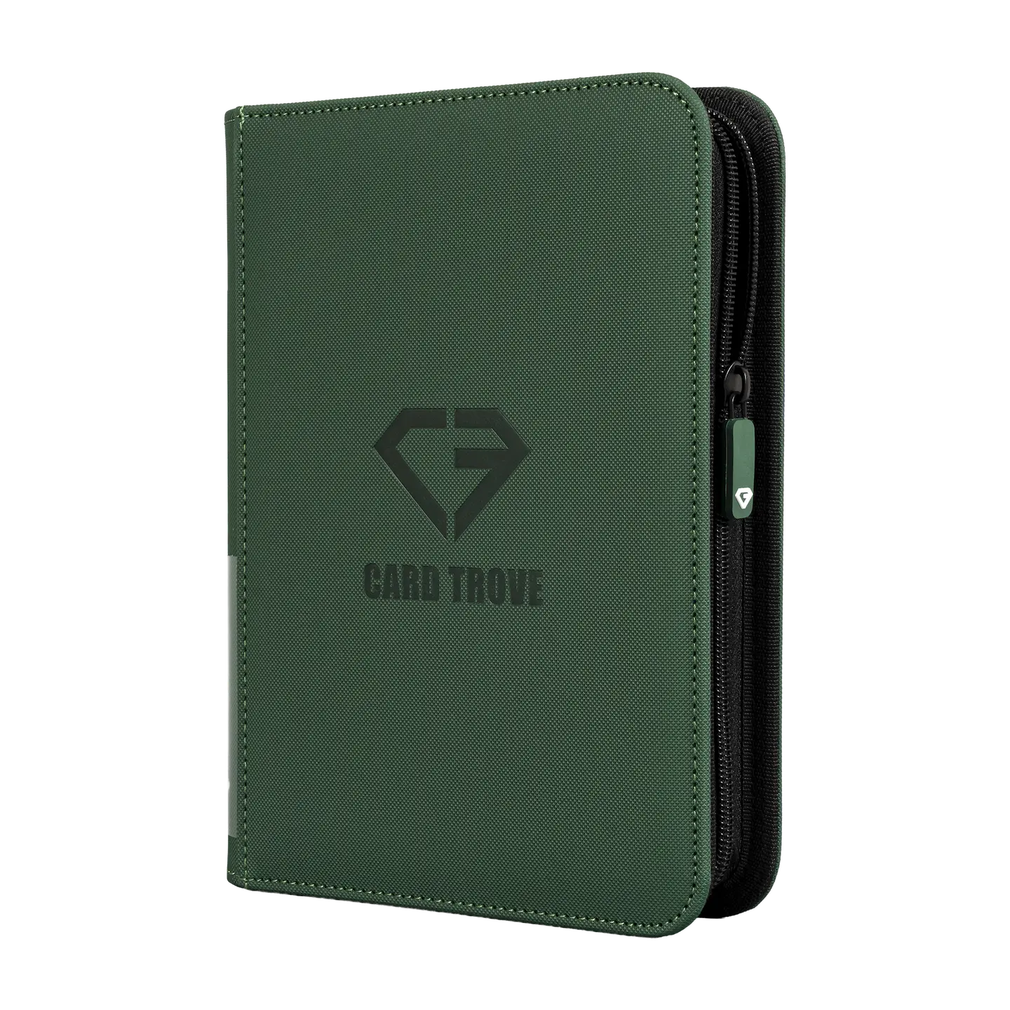 4-Pocket Card Binder Green for storing up to 160 trading cards, splash resistant with ultra clear compartments.
