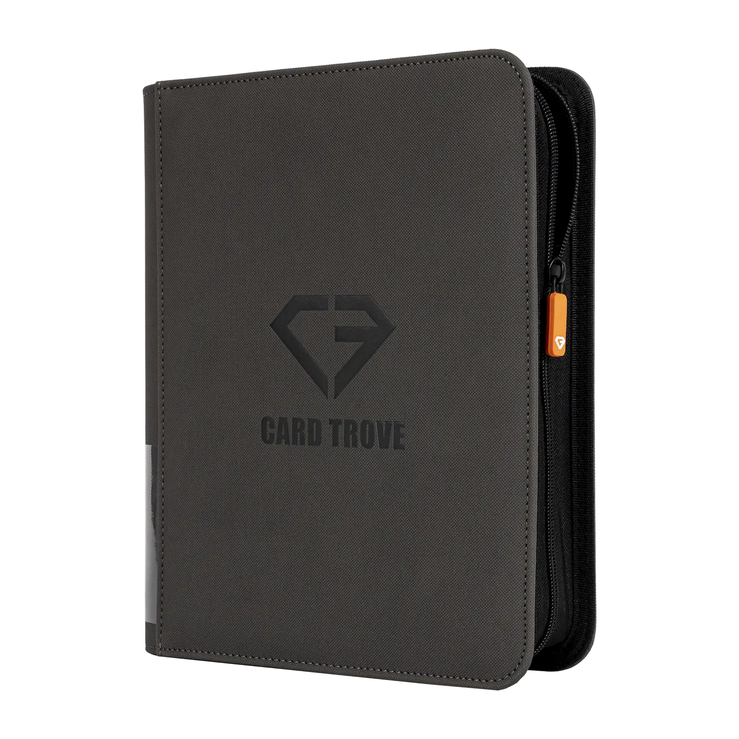 4-Pocket Toploader Card Binder Grey exterior view with logo and zipper closure.