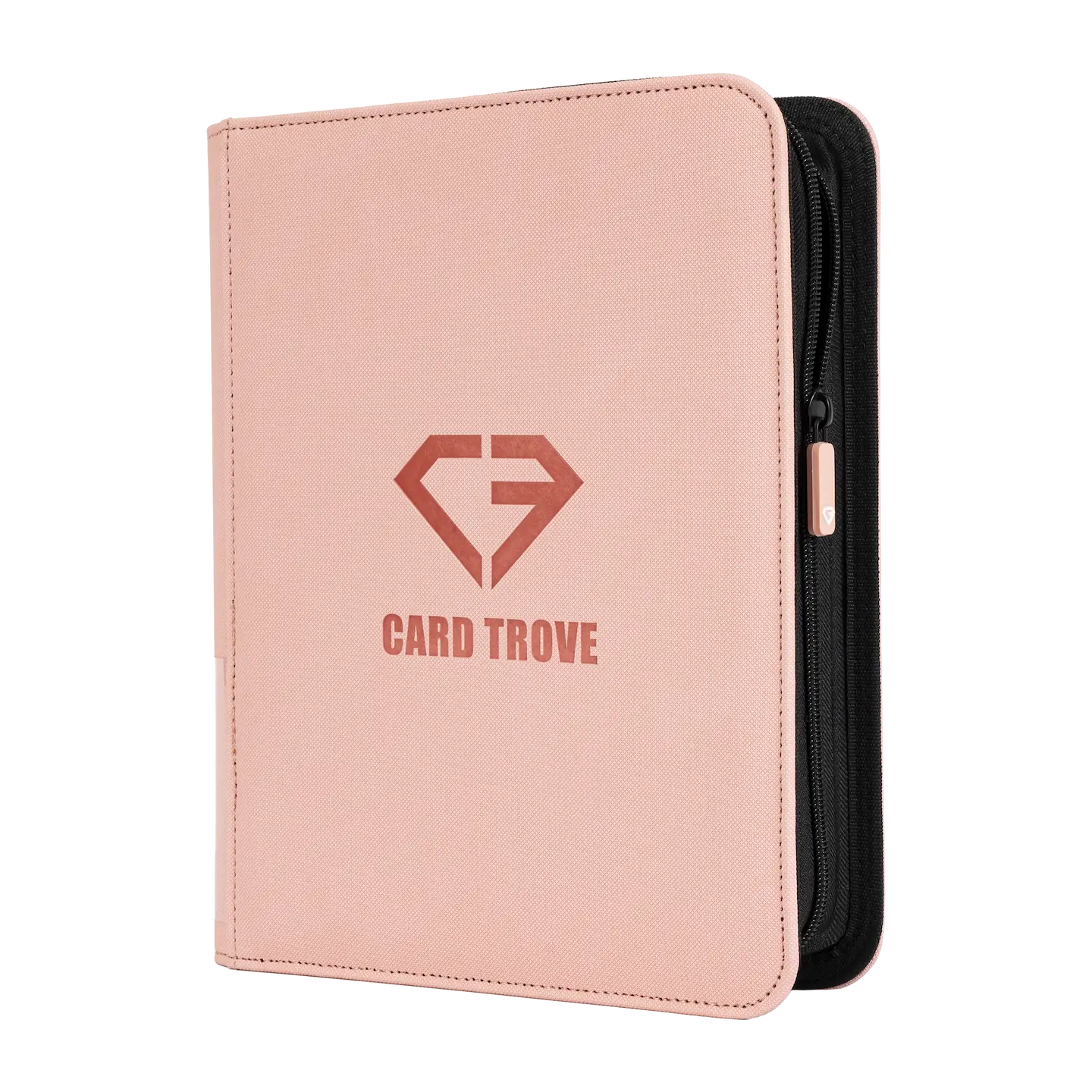 4-Pocket Toploader Card Binder Pink with sturdy design and zipper for secure card storage.