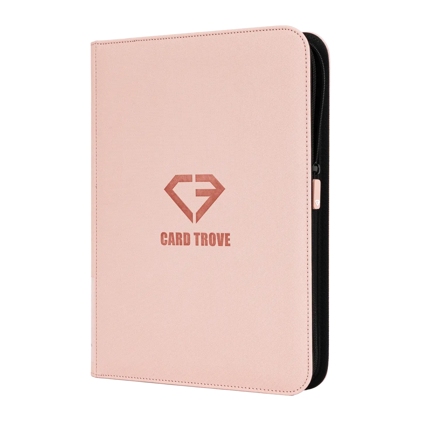 9 Pocket Card Binder Pink with durable design and smooth zipper for storing trading cards.
