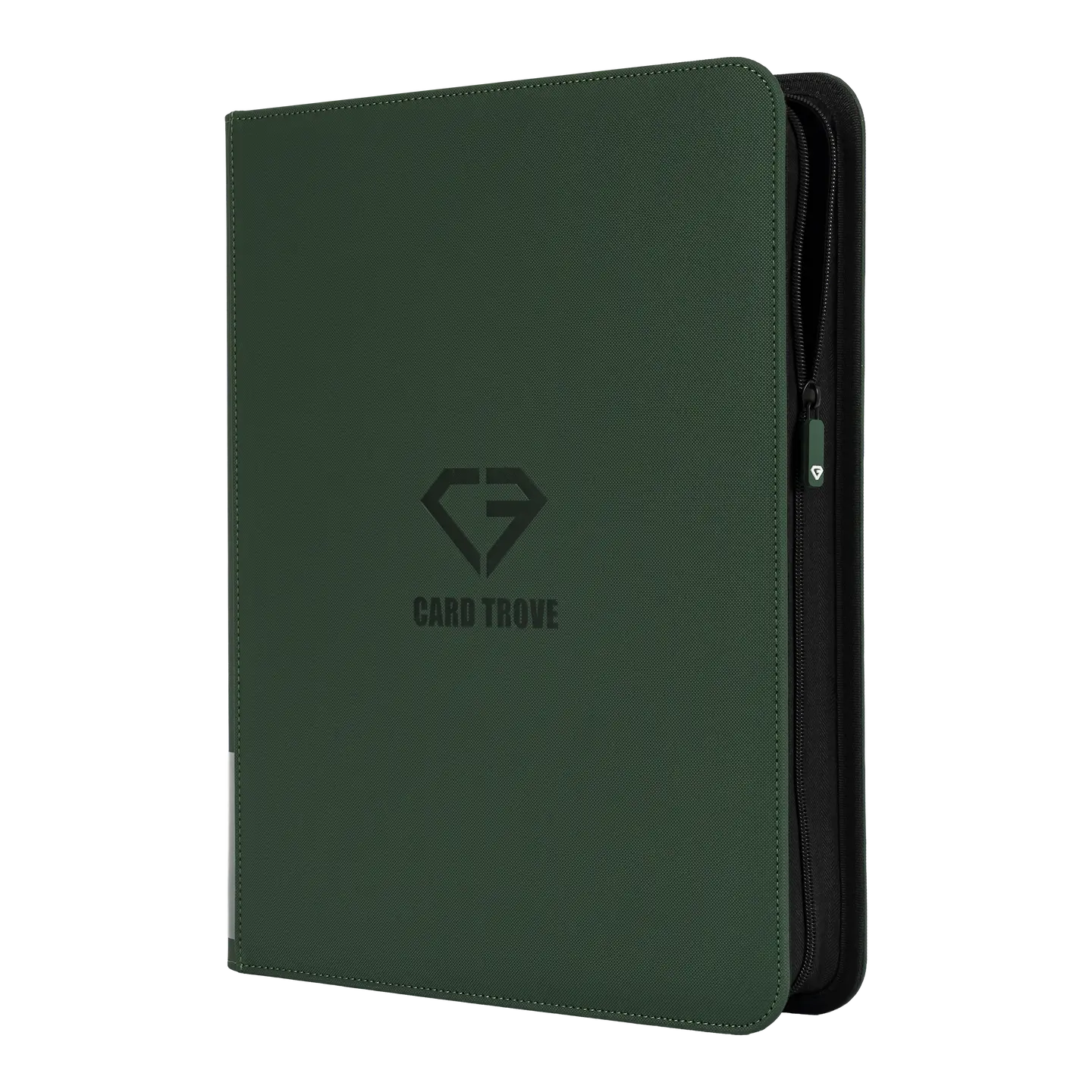 9-Pocket Toploader Card Binder Green with smooth zipper and sleek design for up to 252 trading cards.