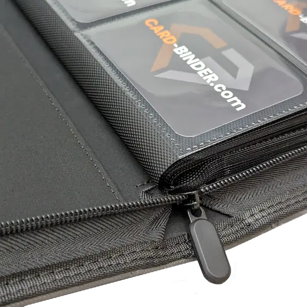 Detail view of card binder zipper and pages