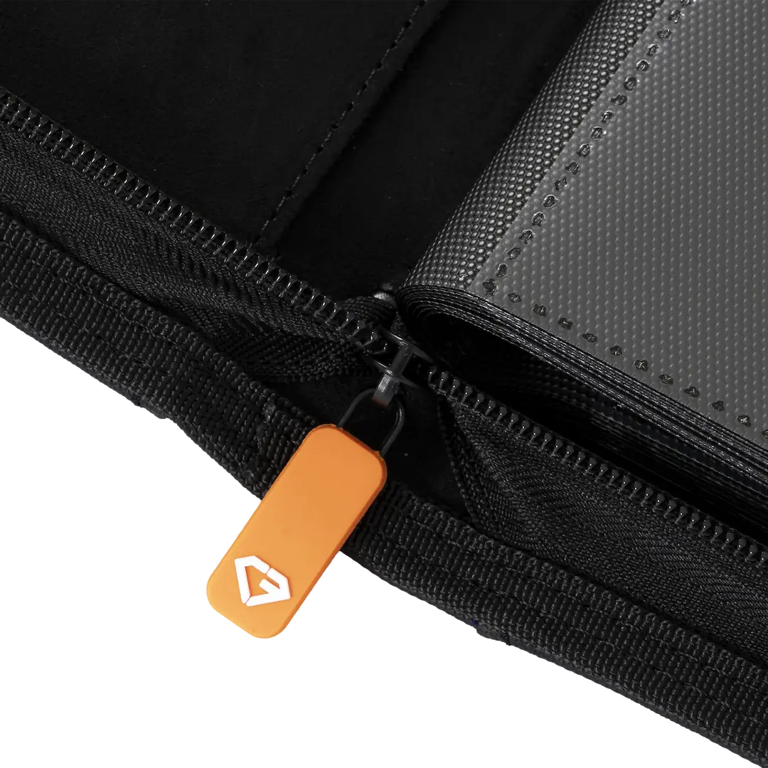 Close-up of the zipper pull on the 12-Pocket Card Binder Black, showcasing premium quality and sturdy design.