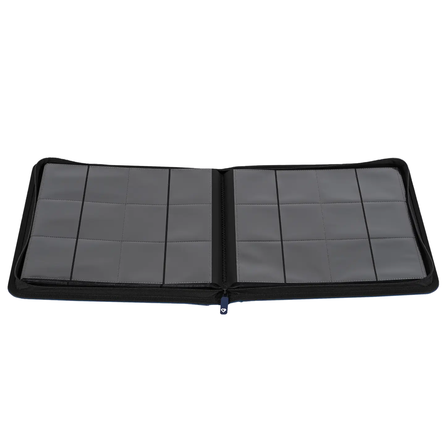 12-Pocket Card Binder Blue opened to display compartments for standard trading cards.