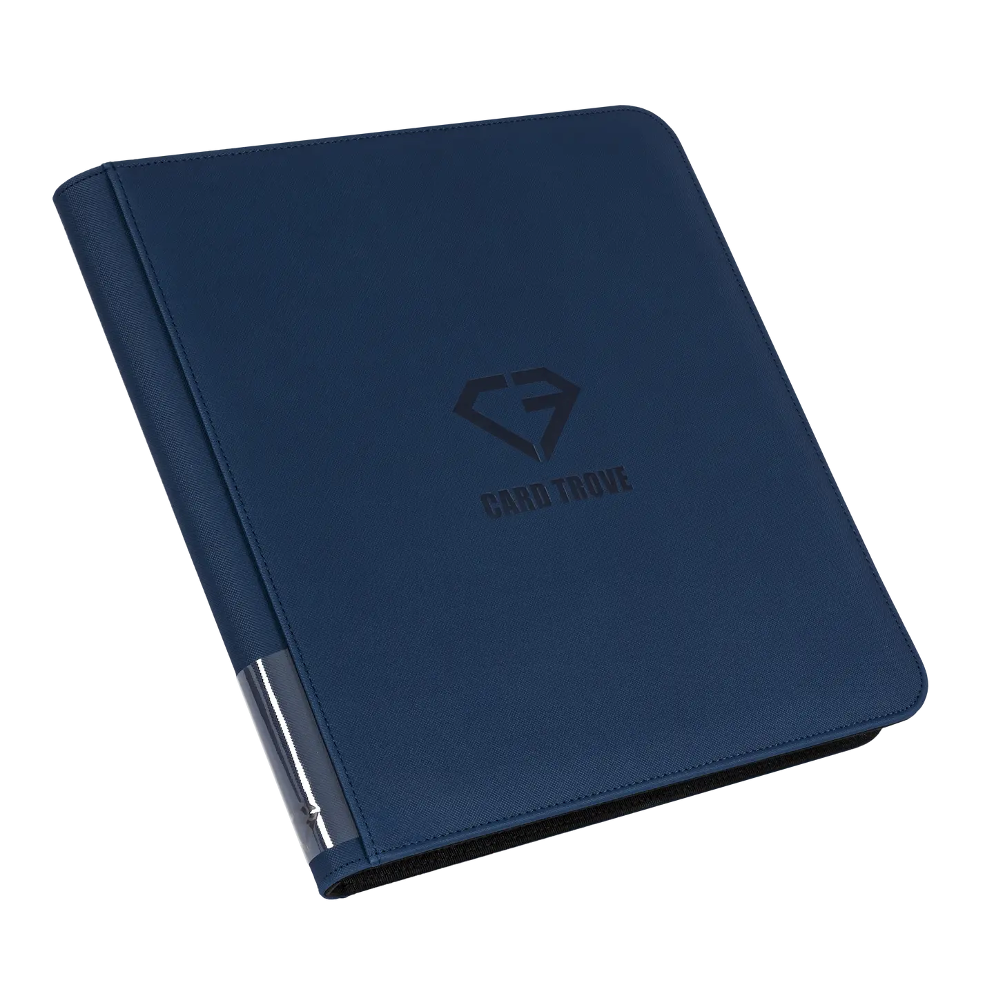12-Pocket Card Binder Blue featuring a premium design and logo, ideal for storing trading cards securely.