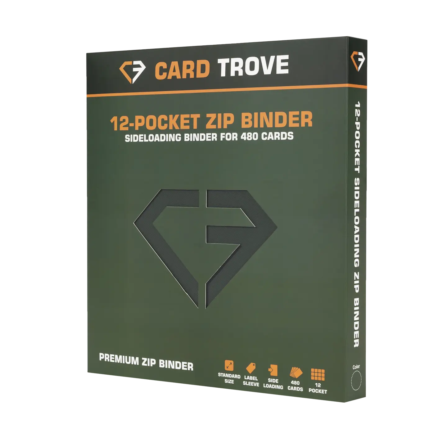12-Pocket Card Binder Green with 480 card capacity and sideloading design for standard trading cards.