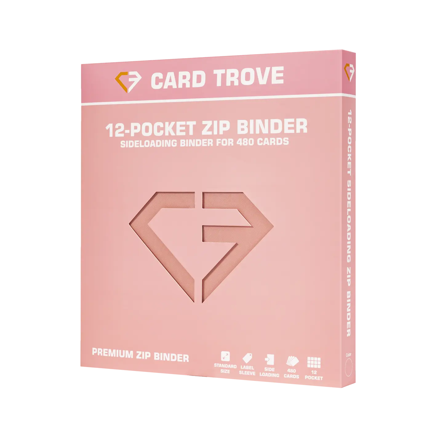 12 Pocket Card Binder Pink - 12-pocket premium zip binder for 480 standard trading cards.