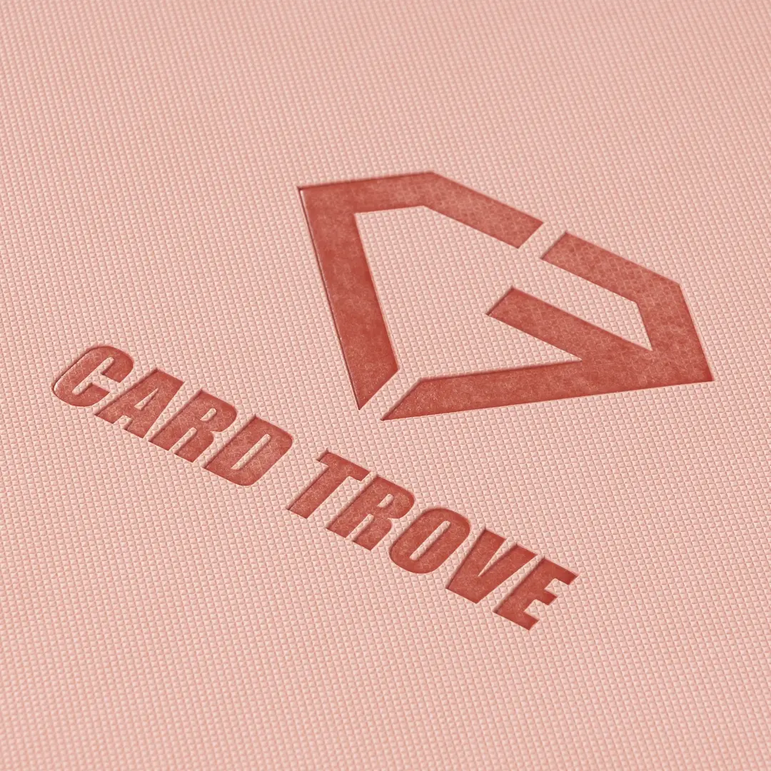 12 Pocket Card Binder Pink with CARD TROVE logo on a textured surface.