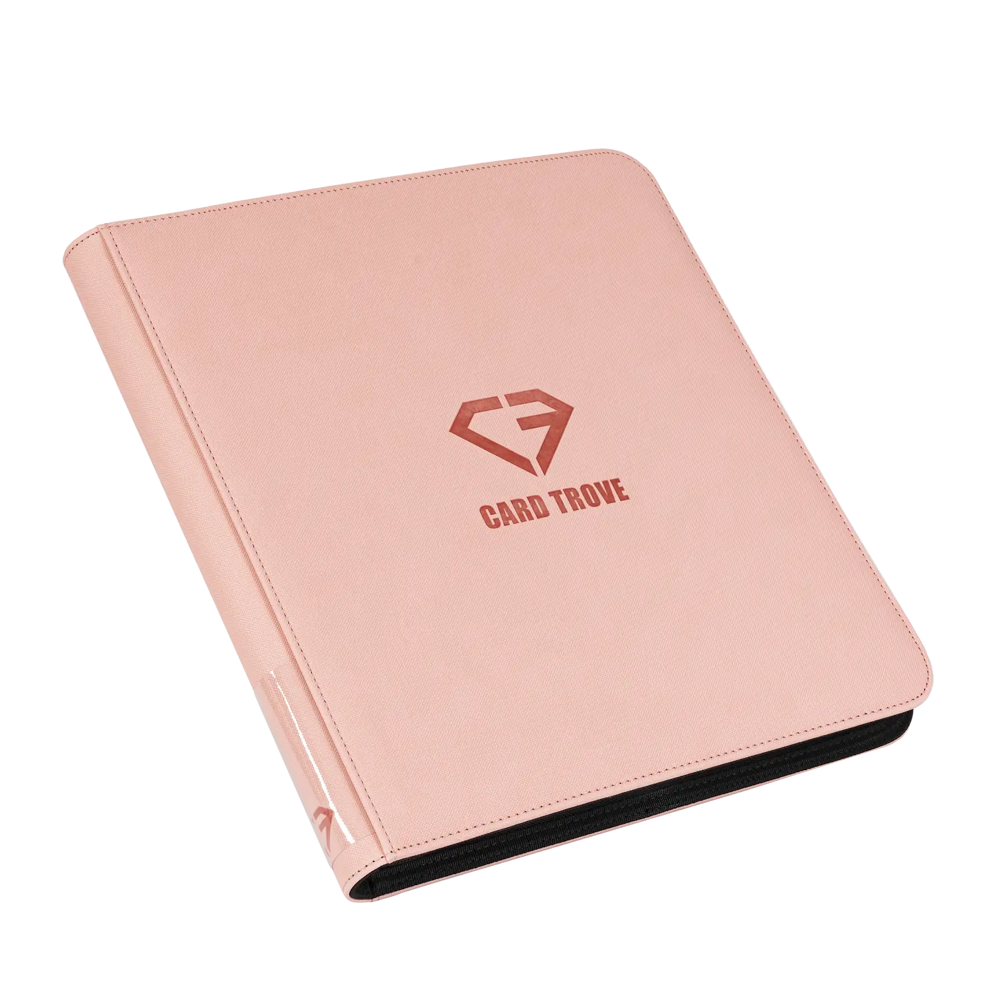 12 Pocket Card Binder Pink with a smooth zipper and ultra clear compartments for trading cards.