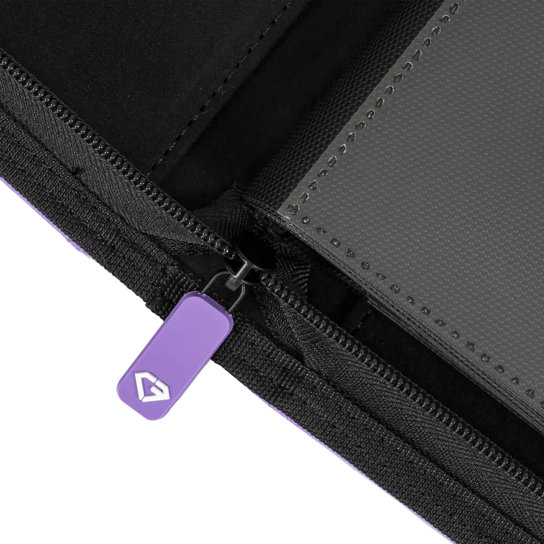 Close-up of the zipper on the 12-Pocket Card Binder Purple, showcasing its sturdy design and quality finish.