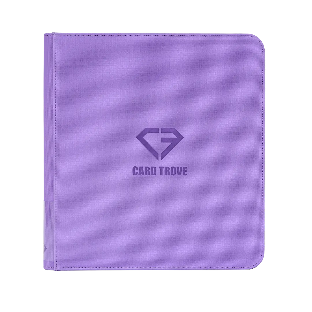 12-Pocket Card Binder Purple with logo, designed for storing up to 480 standard trading cards in a durable binder.