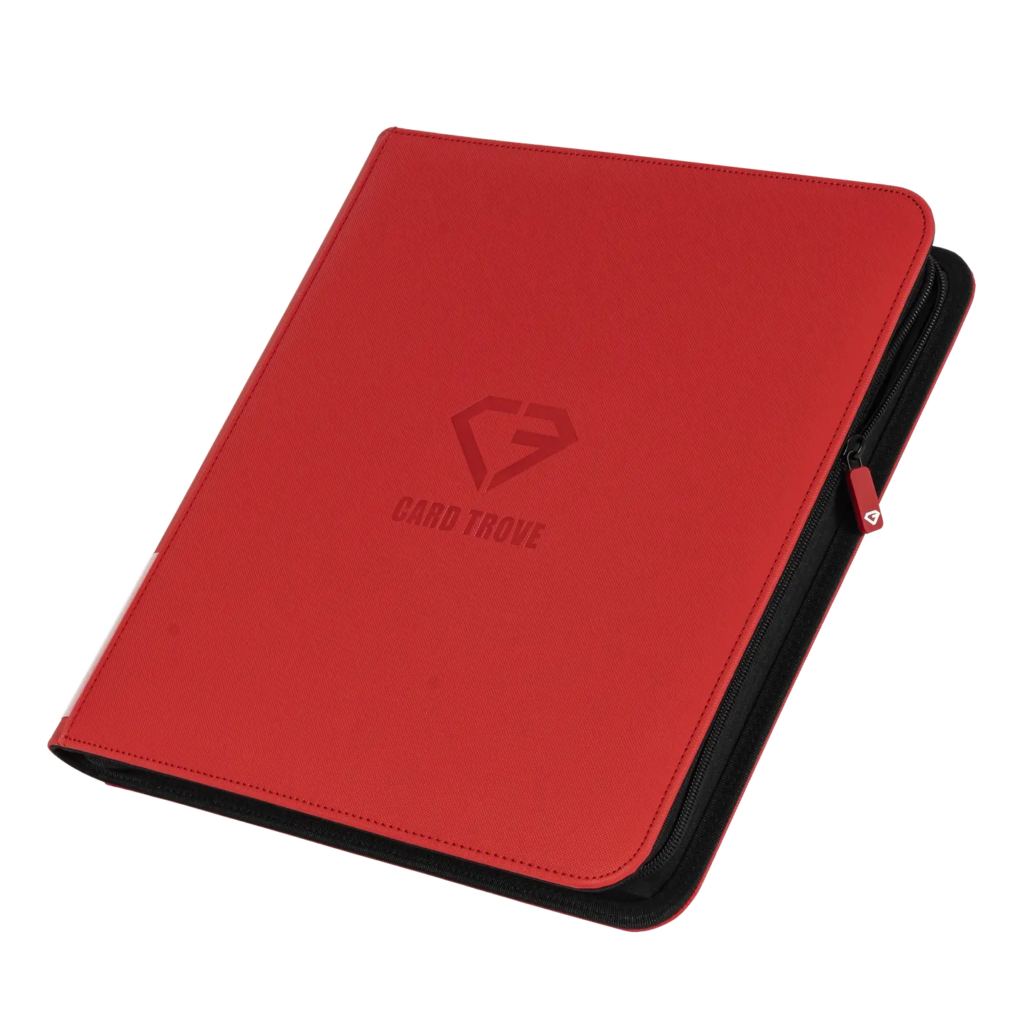 12-Pocket Card Binder Red with smooth zipper and splash-resistant finish for trading cards.