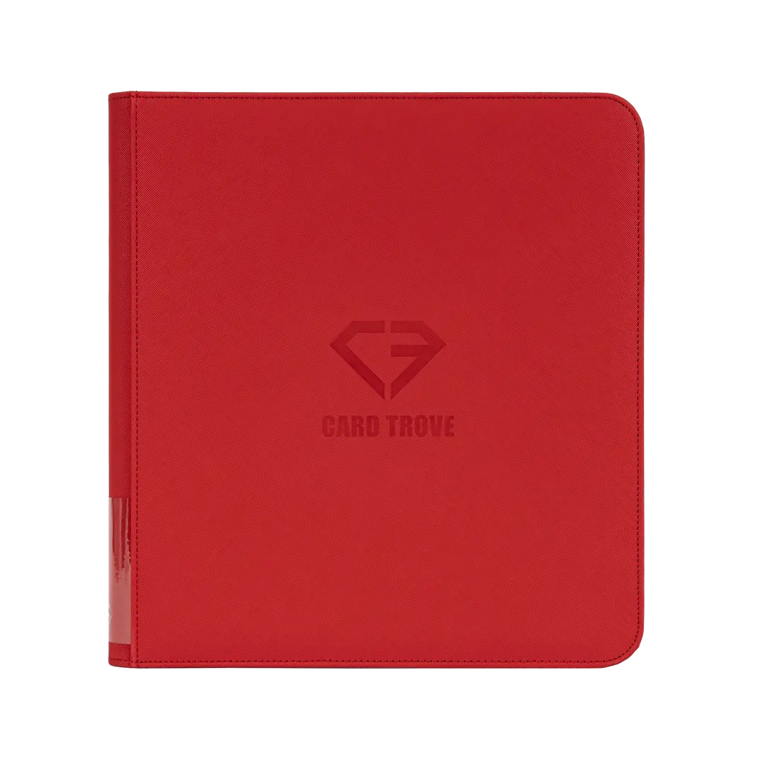 12-Pocket Card Binder Red, premium binder for 480 trading cards with smooth zipper and splash-resistant finish.