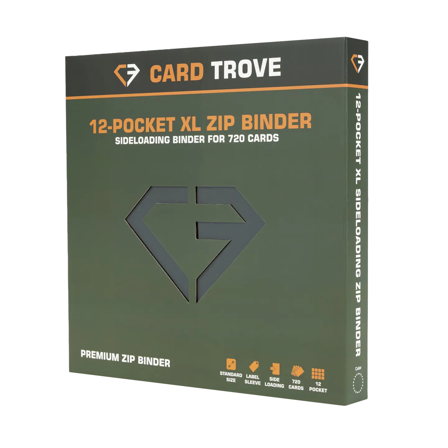 12-Pocket XL Card Binder Green packaging showing premium sideloading binder for 720 cards