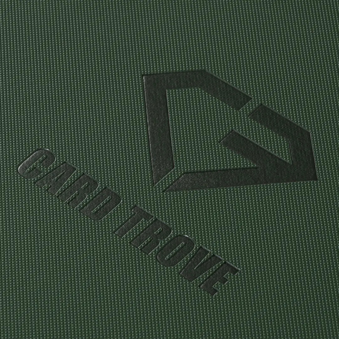 12-Pocket XL Card Binder Green close-up showing embossed logo and textured surface.