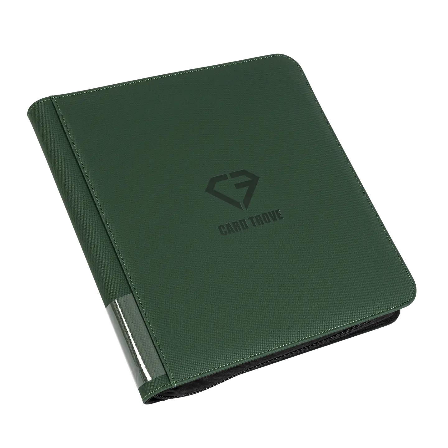 12-Pocket XL Card Binder Green, sturdy binder for 720 trading cards, splash and impact resistant with smooth zipper.