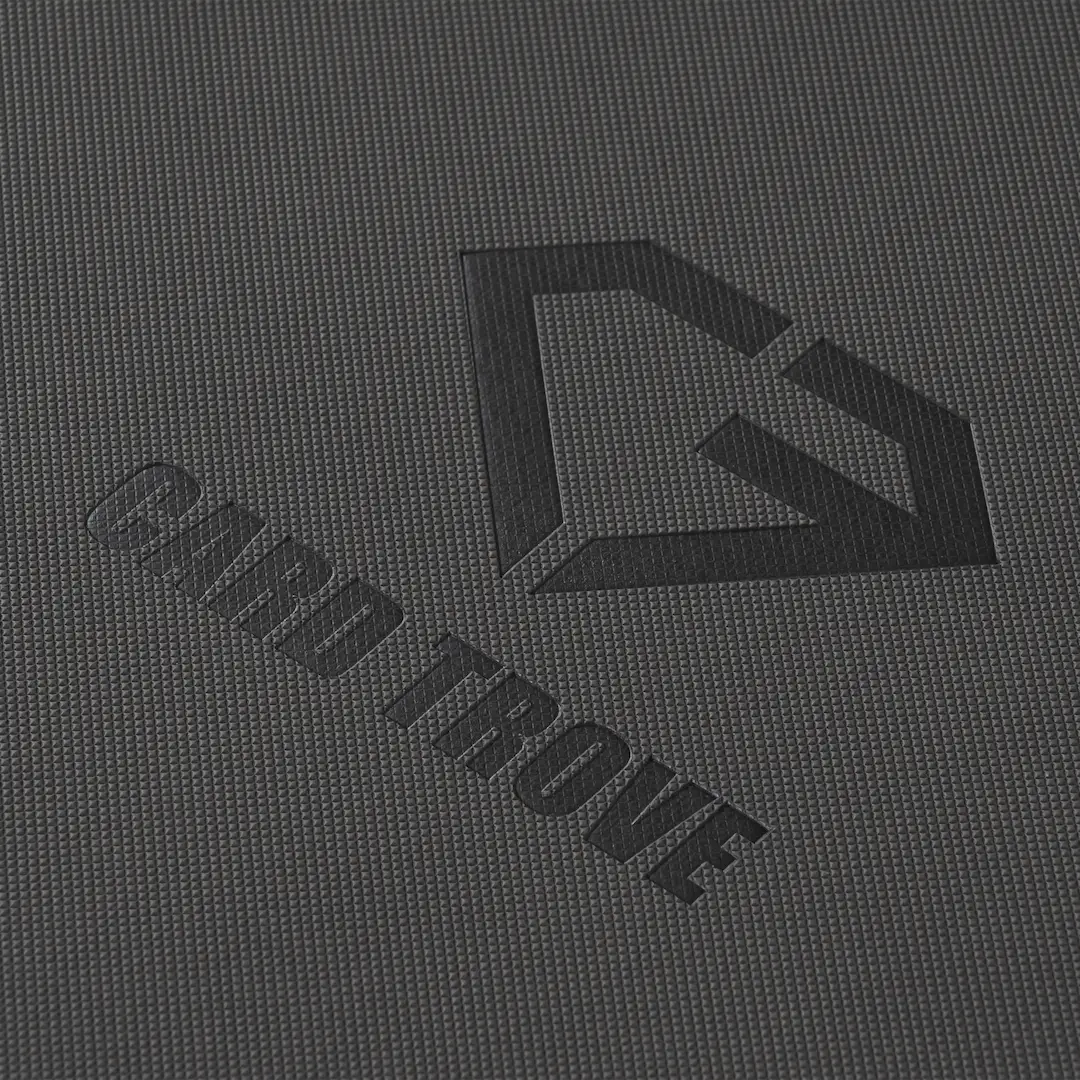 Close-up of the textured cover of the 12 Pocket XL Card Binder featuring the Card Trove logo.