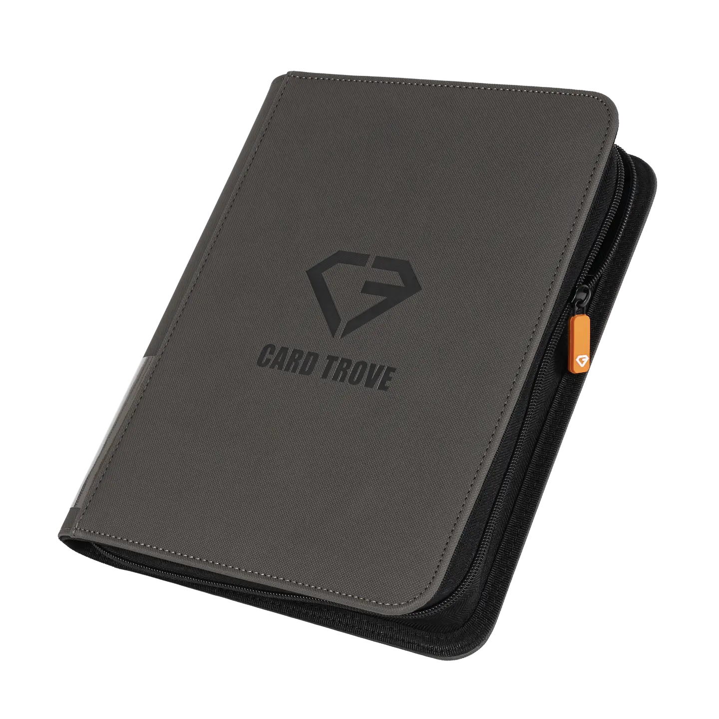 4-Pocket Toploader Card Binder Grey with ultra clear sideloading compartments and smooth zipper for cards.