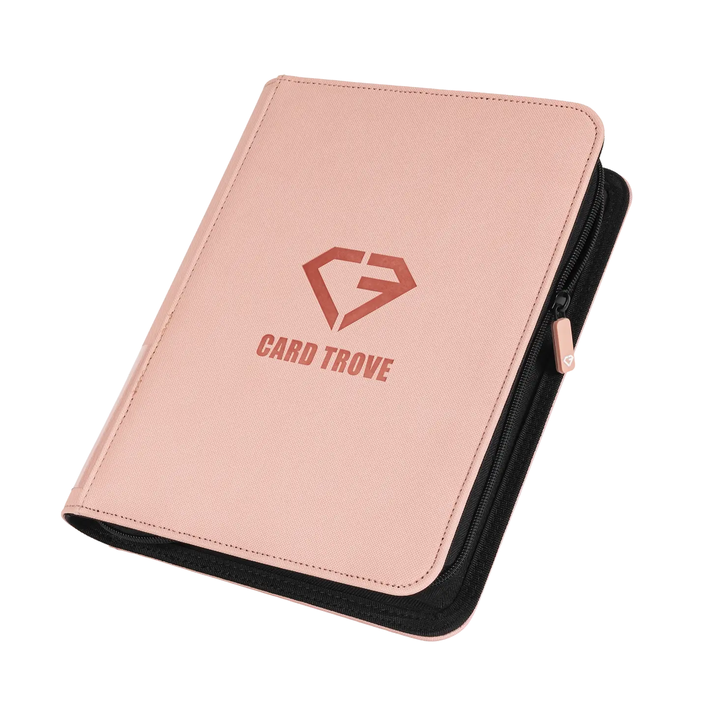 4-Pocket Toploader Card Binder Pink designed for storing up to 112 standard size trading cards with zipper closure.