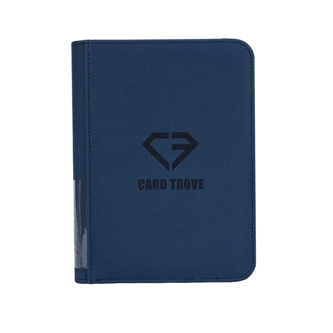 4-Pocket Card Binder Blue, premium binder for storing 160 standard trading cards, with splash-resistant finish.