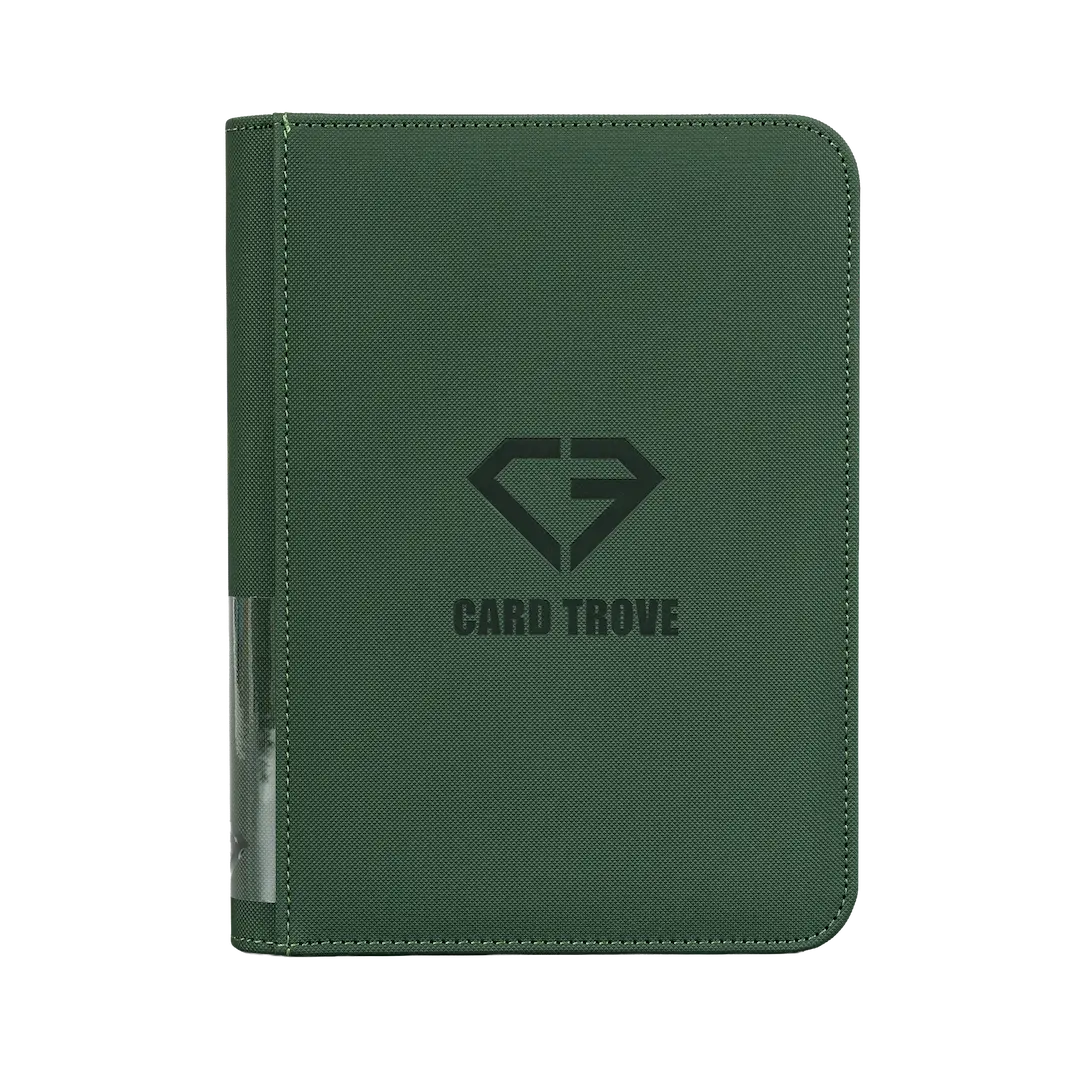 4-Pocket Card Binder Green, durable design for storing up to 160 standard trading cards safely.