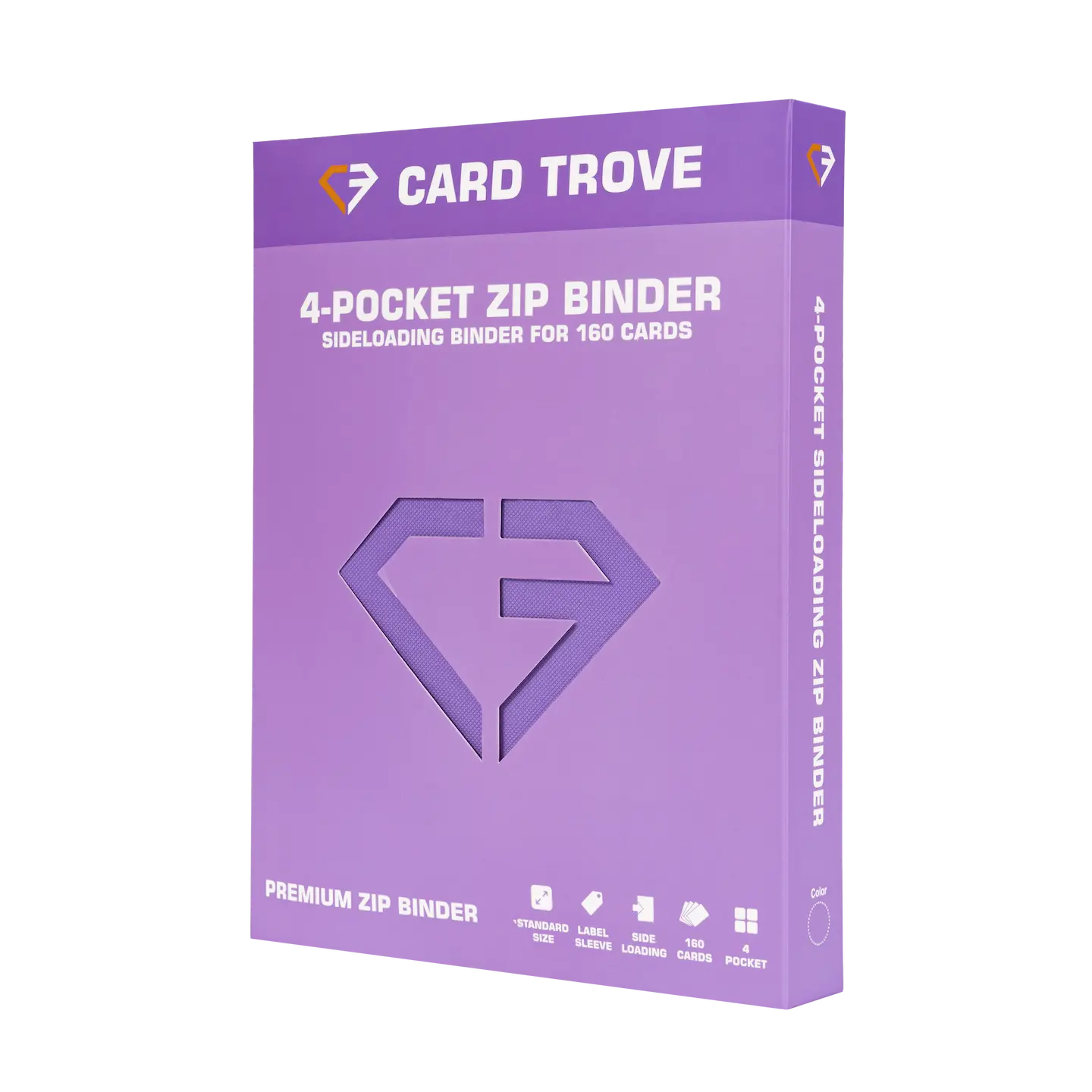 4-Pocket Card Binder Purple packaging with sideloading design for 160 standard trading cards.