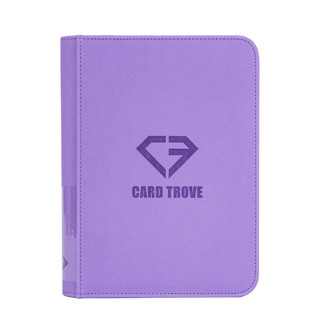4-Pocket Card Binder Purple with diamond logo and smooth zipper for card storage.