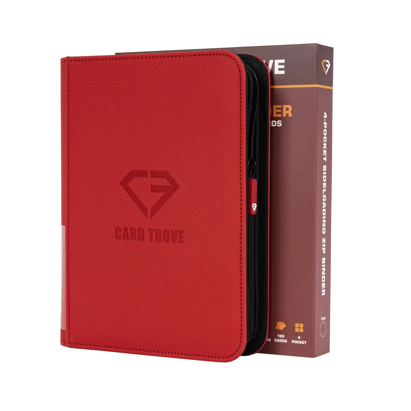 4-Pocket Card Binder Red, premium binder for 160 standard trading cards with sideloading compartments.