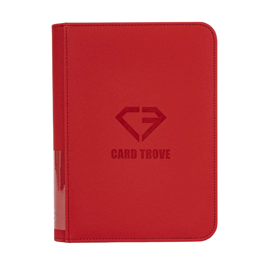 4-Pocket Card Binder Red with smooth zipper and sturdy design for storing trading cards