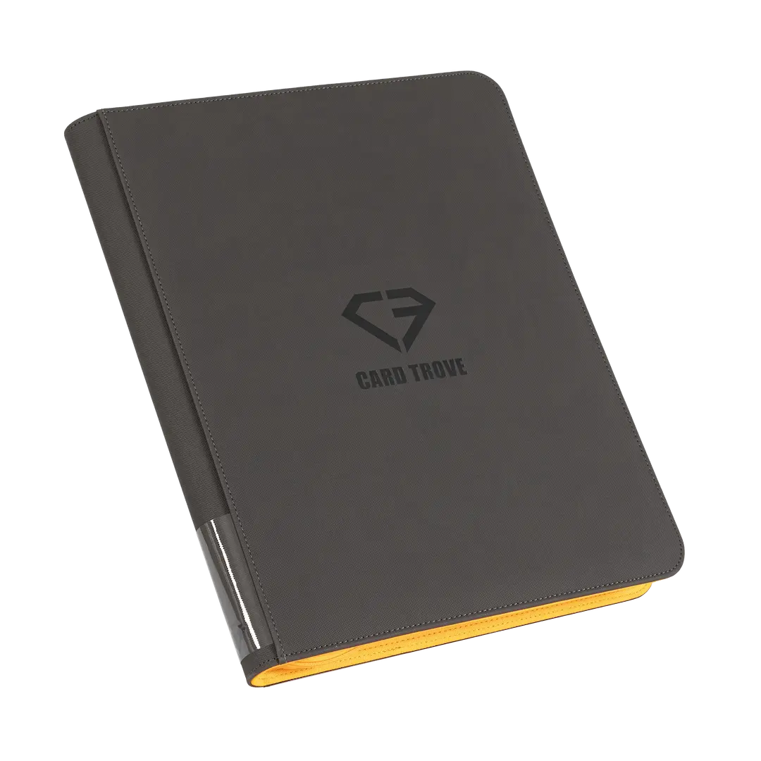 9-Pocket Toploader Card Binder - Trove Limited in grey with smooth zipper and splash-resistant finish.