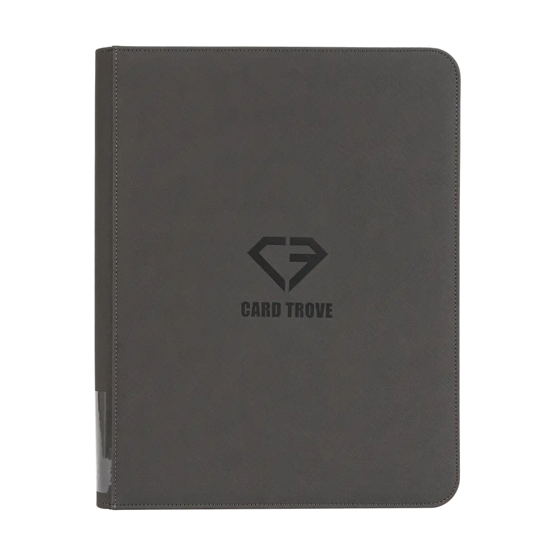 9-Pocket Toploader Card Binder - Trove Limited in grey with a logo, designed for 252 trading cards.