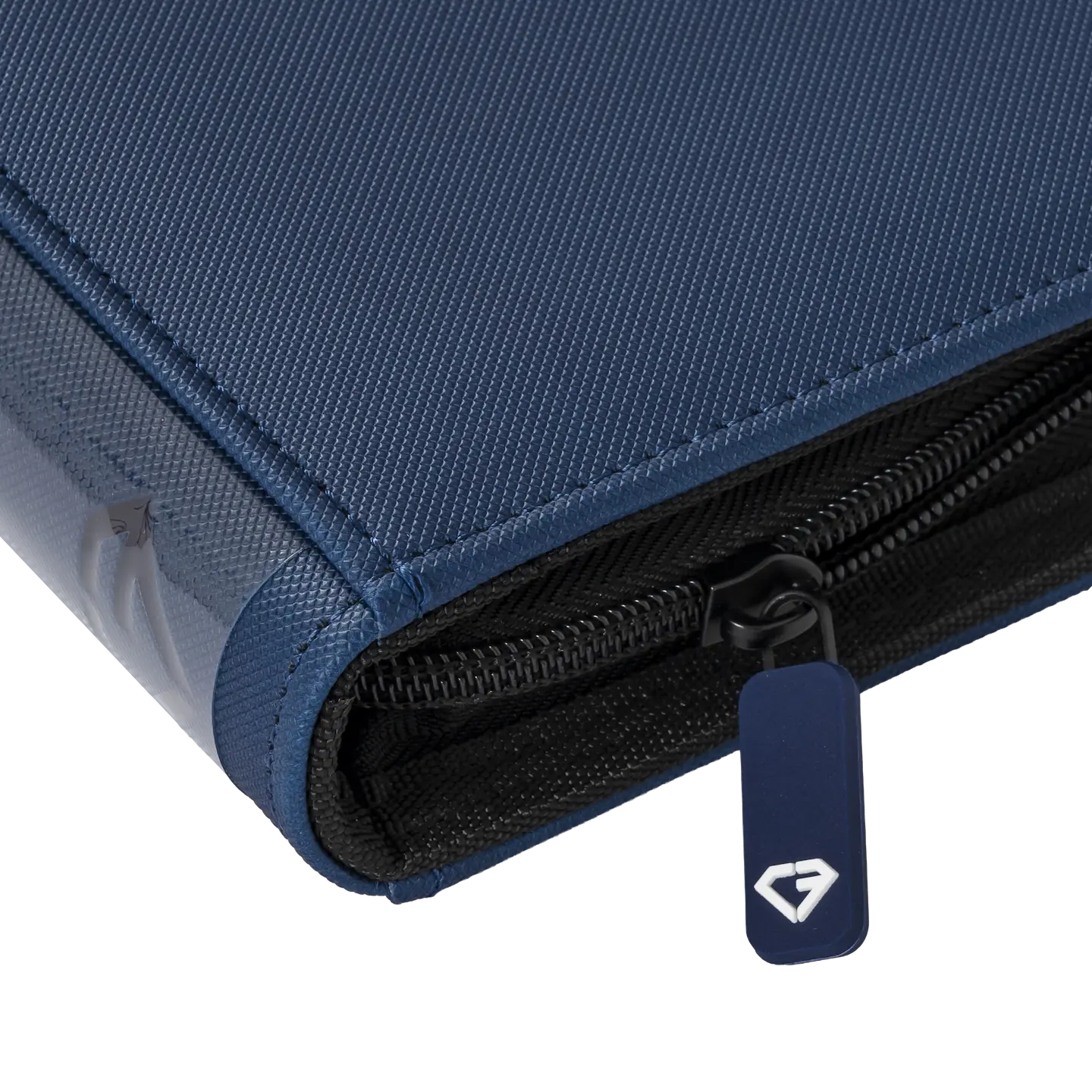 Close-up of the 9-Pocket Card Binder Blue showing the smooth zipper and durable exterior.