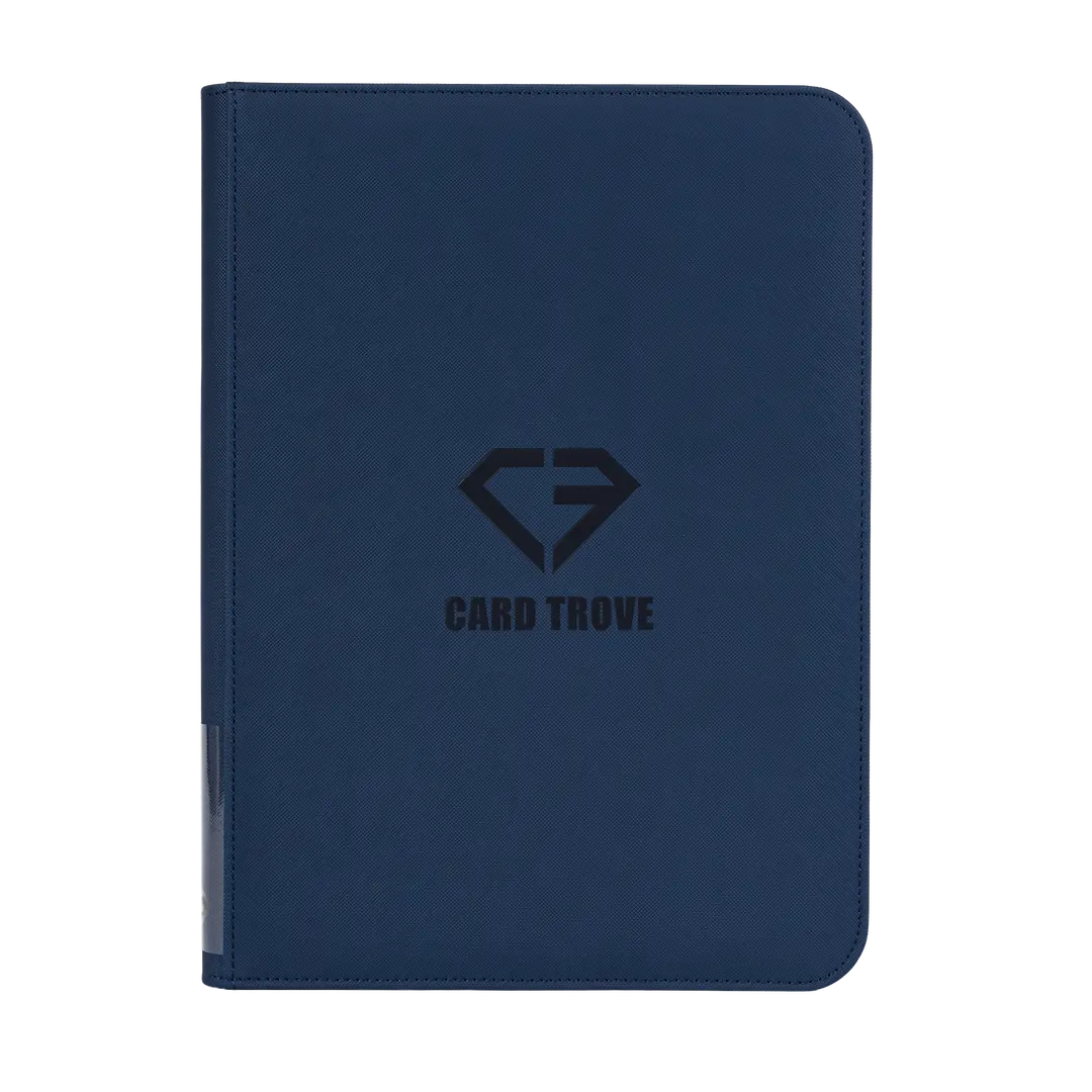 9-Pocket Card Binder Blue for storing 360 standard trading cards with ultra-clear compartments.