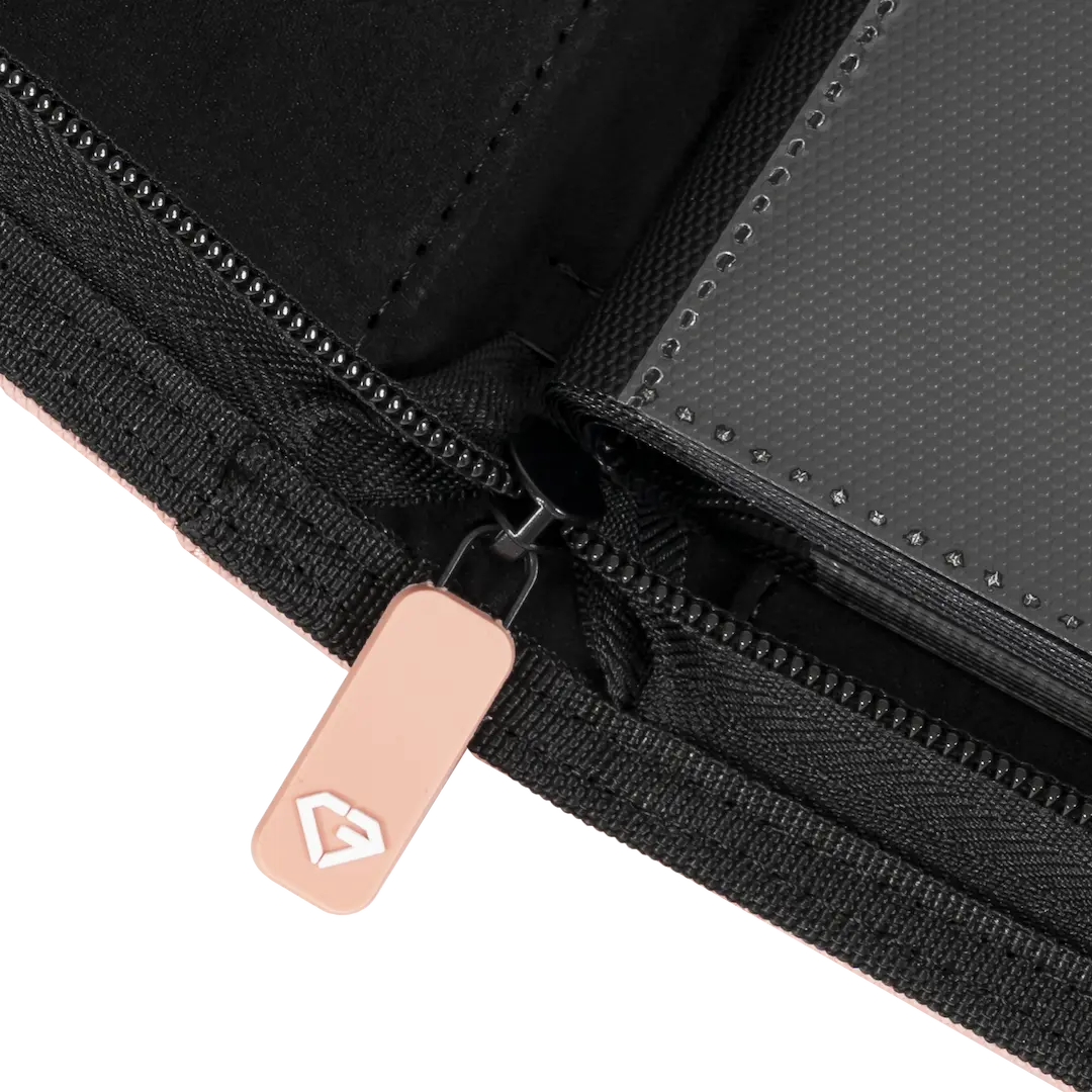 Close-up of the zipper on the 9 Pocket Card Binder Pink, showcasing its premium quality and smooth operation.