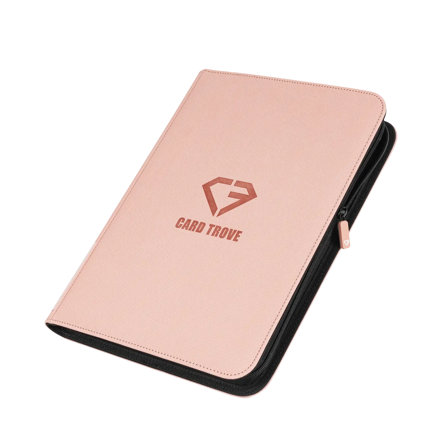 9 Pocket Card Binder Pink in pastel pink color with logo, ideal for storing standard trading cards securely.