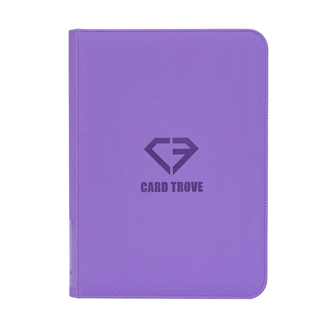 9-Pocket Card Binder Purple with zipper closure for secure storage of trading cards.