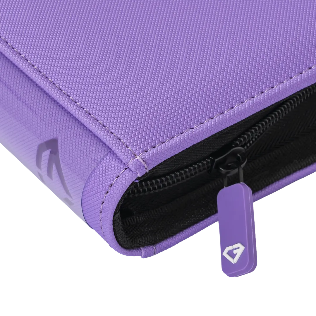 9-Pocket Card Binder Purple close-up showing textured surface and smooth zipper.
