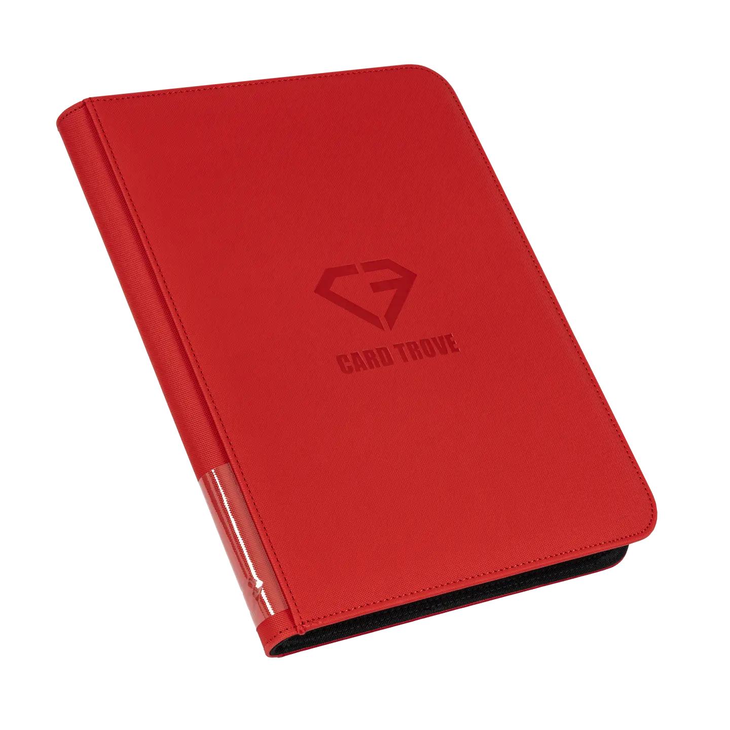 9-Pocket Card Binder Red, premium quality binder for trading cards, splash resistant surface, locks valuables safely.