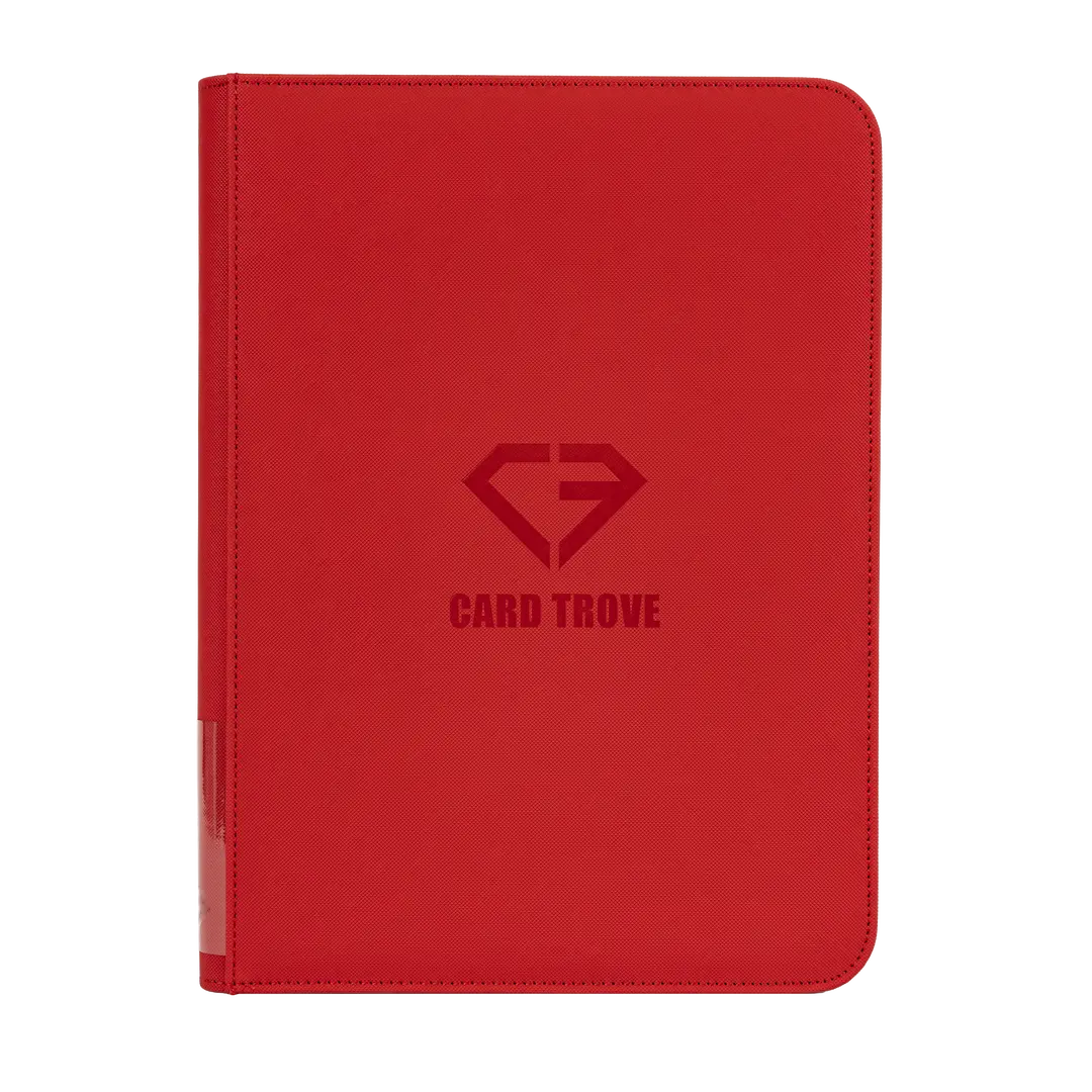 9-Pocket Card Binder Red for optimal storage of trading cards, sturdy and splash-resistant for protection.