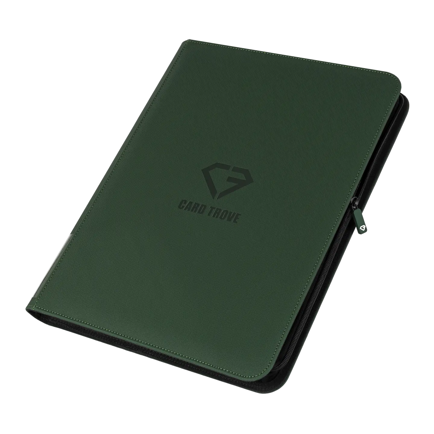 9-Pocket Toploader Card Binder Green for storing up to 252 standard size trading cards with a smooth zipper.