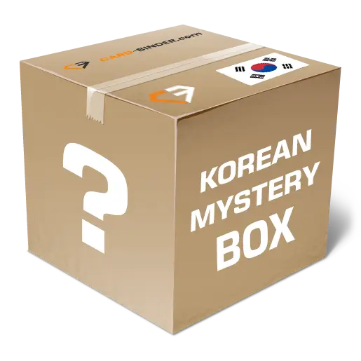 Korean Mystery Box with a question mark design, featuring Card-Binder.com branding and Korean flags.