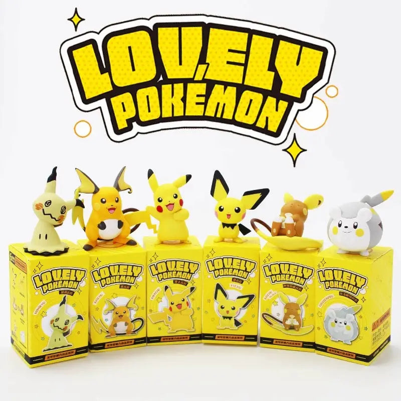 Lovely Pokémon Figure collection featuring Pikachu, Raichu, Pichu, Togedemaru, Alolan Raichu & Mimikyu.
