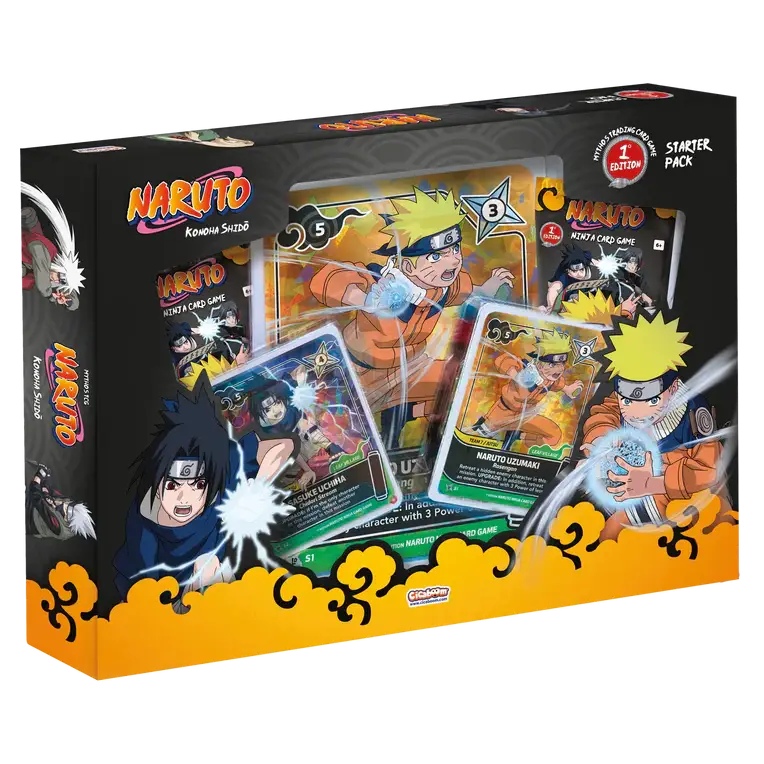 Naruto TCG Special Box Naruto and Sasuke First Print featuring starter pack and collectible cards.