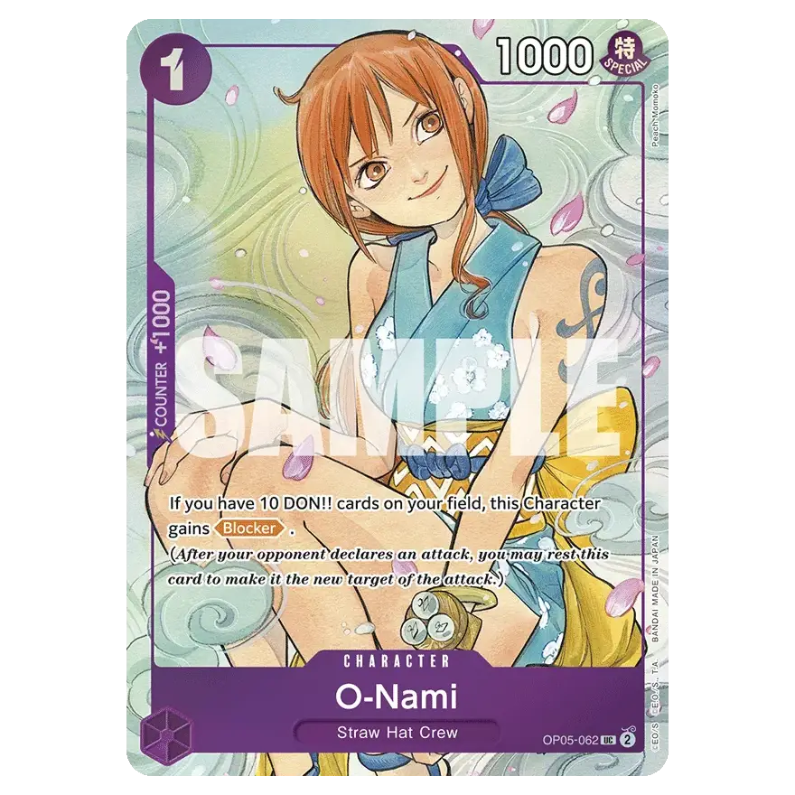 Dash Pack 2025 featuring O-Nami character card from One Piece Card Game with alternative illustration.